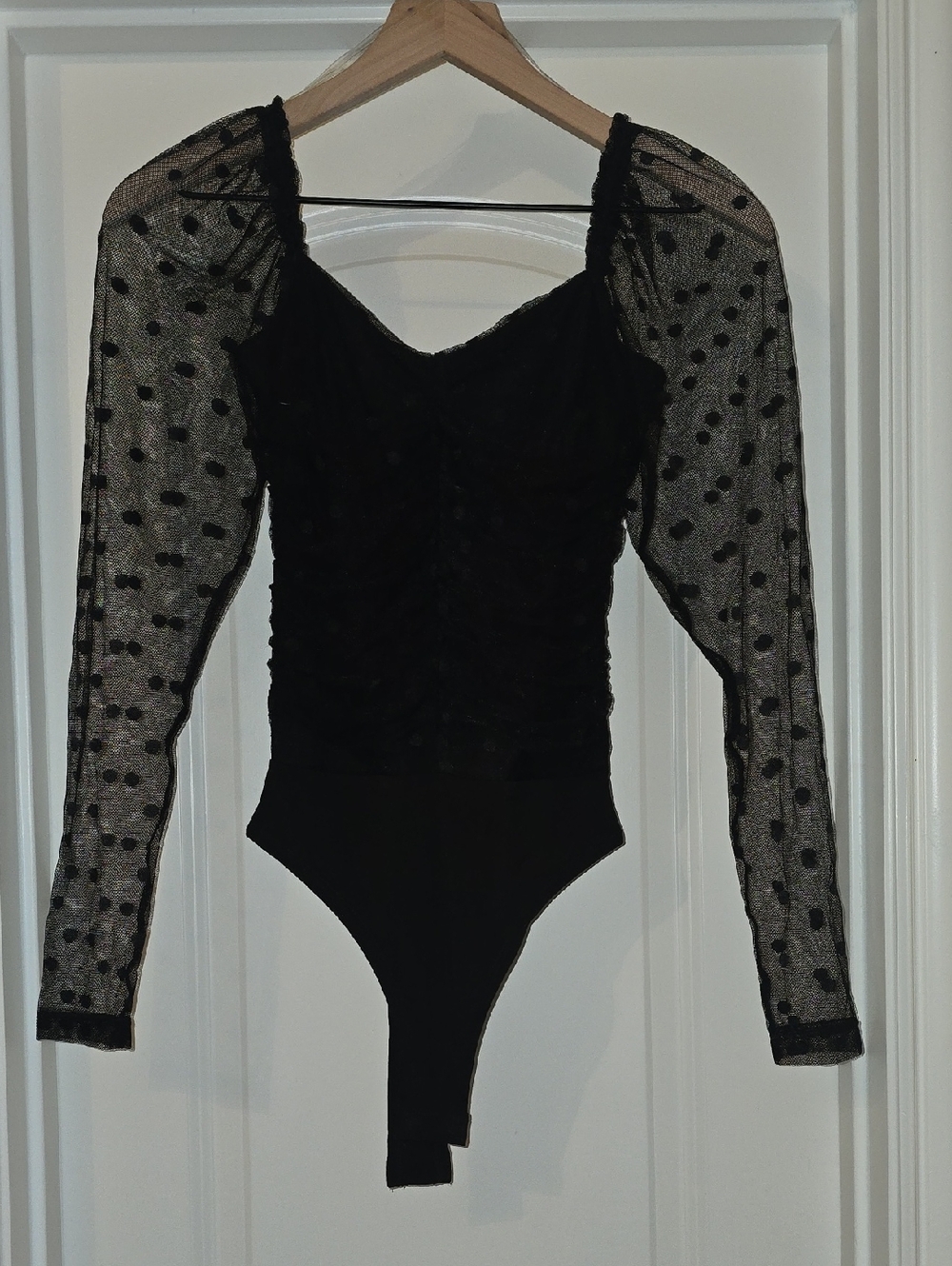 NWT - Sheer Polka Dot Black Bodysuit Top